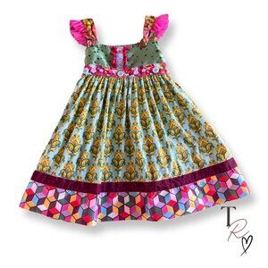 Matilda Jane Paint By Numbers Ornate Floral & Geometric Party Dress Tunic Size 4